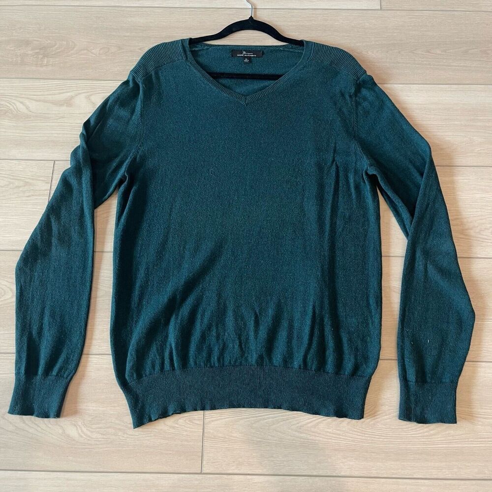Marc Anthony Mens Sweater M Green Vneck Cashmere Blend pullover